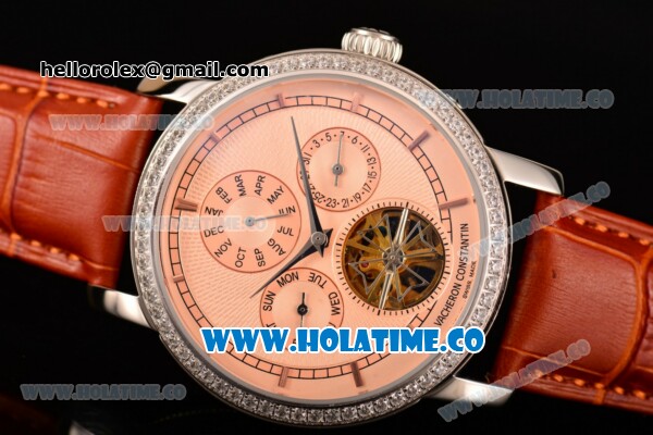 Vacheron Constantin Malte Tourbillon Asia Automatic Steel Case with Pink Dial Diamonds Bezel and Stick Markers - Click Image to Close